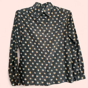 80s Vintage Panther Floral Print Blouse, Size Medium